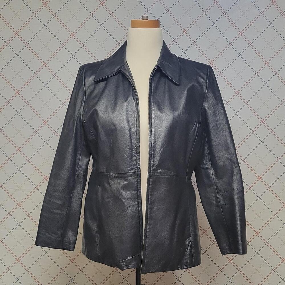 Sonoma Black Leather Zip up Jacket Ladies Size Large